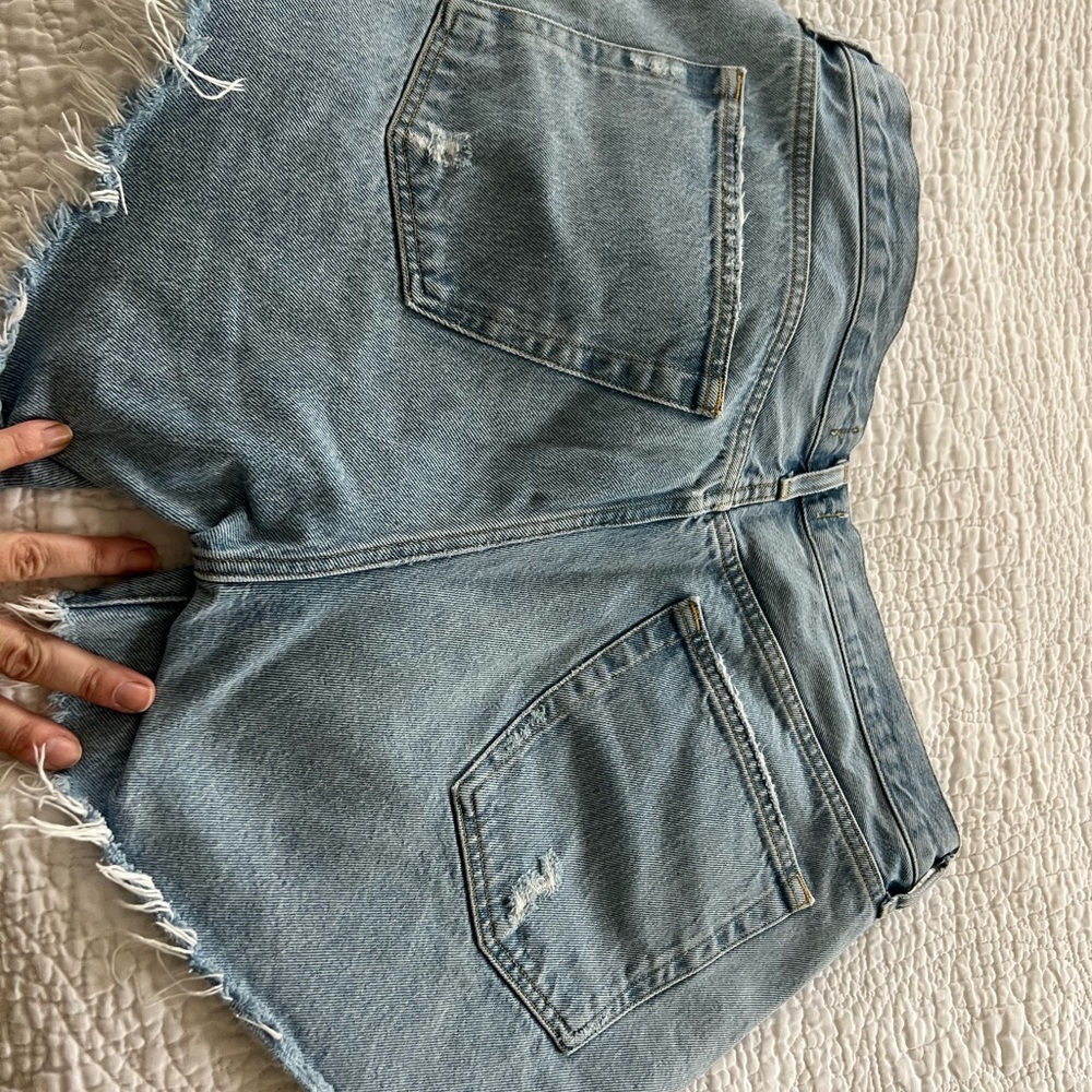 Agolde Light Blue Distressed Jean Shorts - Picture 5 of 8